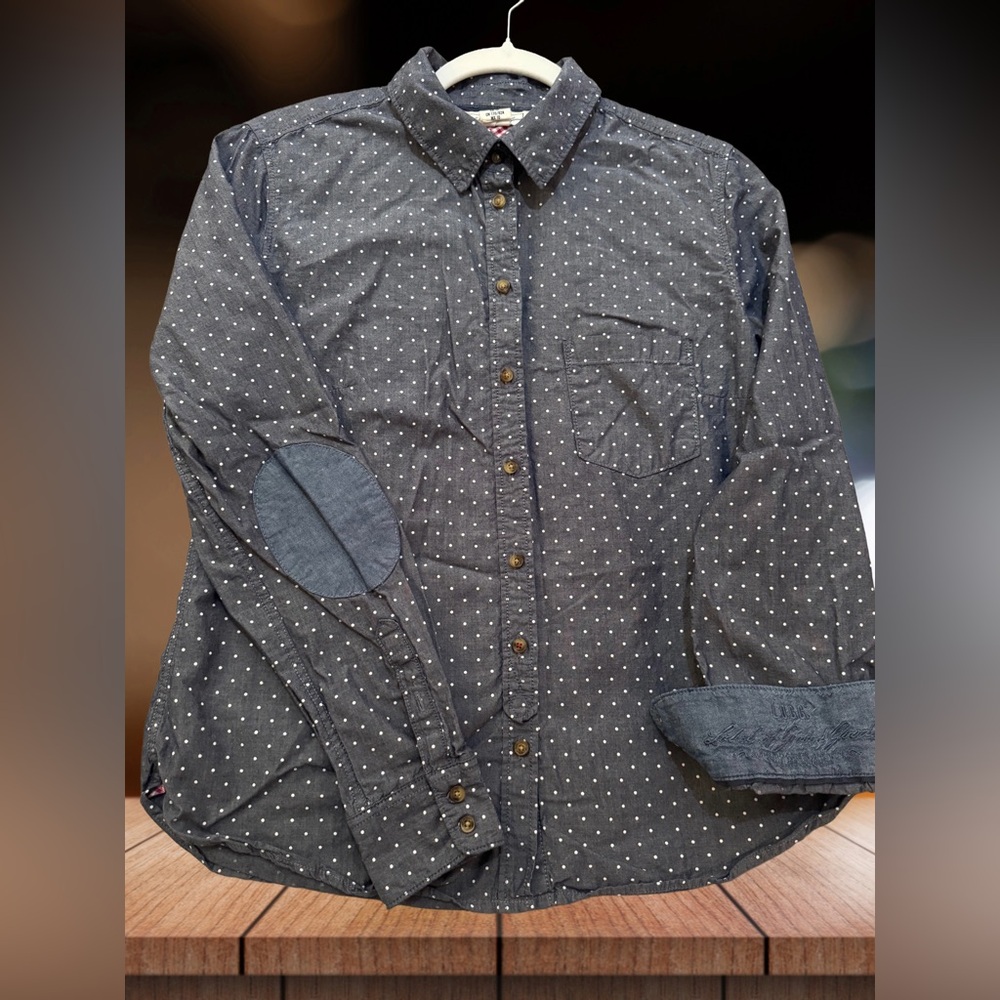 Women's Navy Polka Dot Button Down Shirt